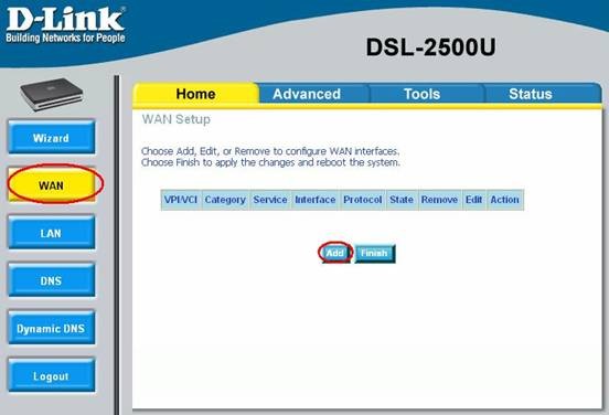 ADSL-модем D-Link 2500U. Настройка VPI VCI
